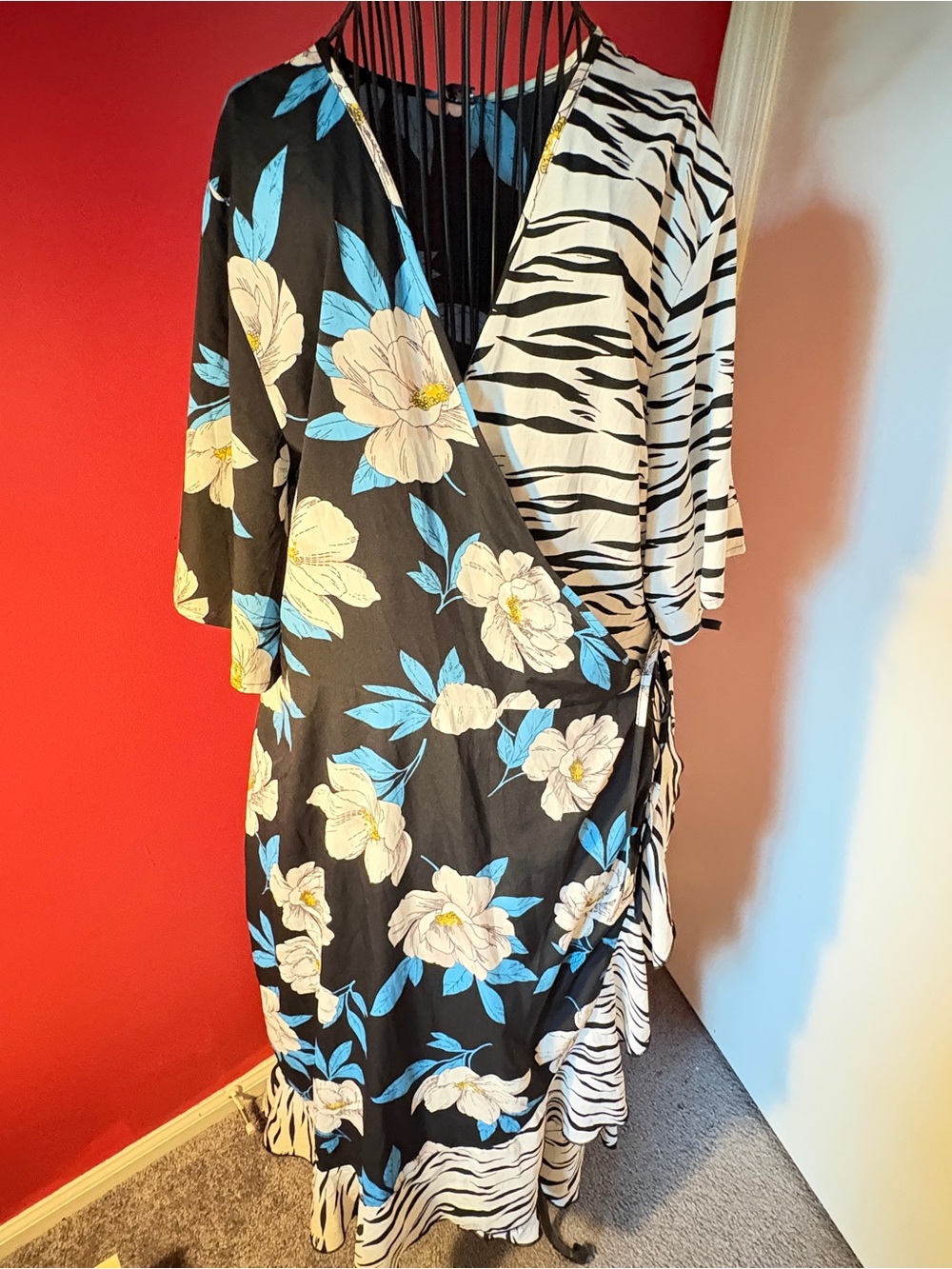 ASOS Curve Black Floral & Zebra Wrap Dress